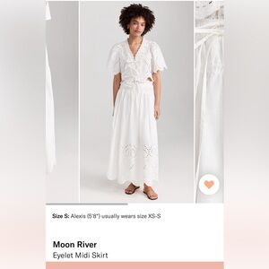 Moon River Eyelet Midi Skirt. NEW WITH TAGS. Size XS